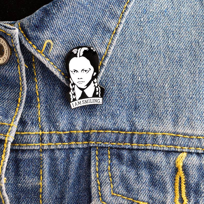 The Addams Family. Wednesday "I Am Smiling" Pin Badge